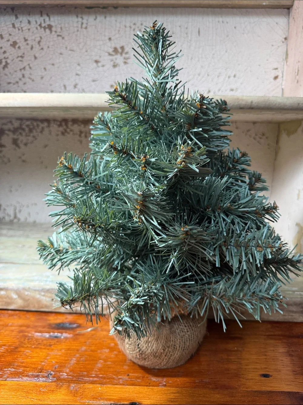 🌲 Blue Spruce 15” Faux Tabletop Tree with Burlap Base - Home Holiday